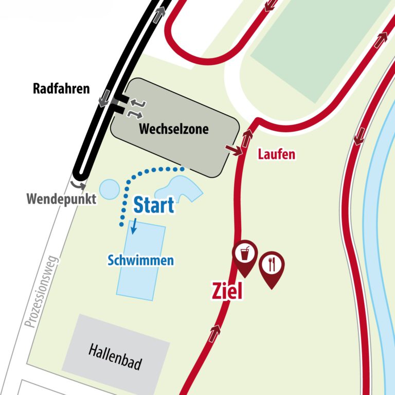 Detailkarte der Wechselzone des Triathlon Harsewinkel