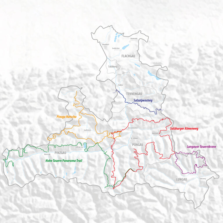 Übersichtskarte Fernwanderwege im Salzburger Land